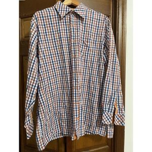 Visconti Uomo Mens XXL Plaid Orange and Blue Flip Cuff Button Up Shirt L/S